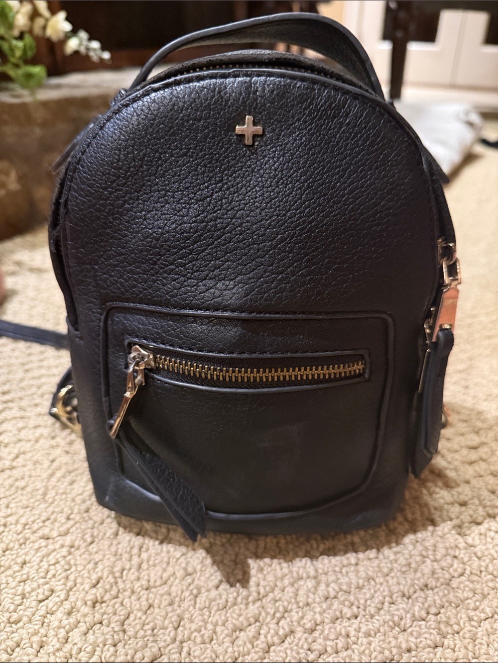 Peta + Jain Black Mini Leather Backpack with Gold Hardware